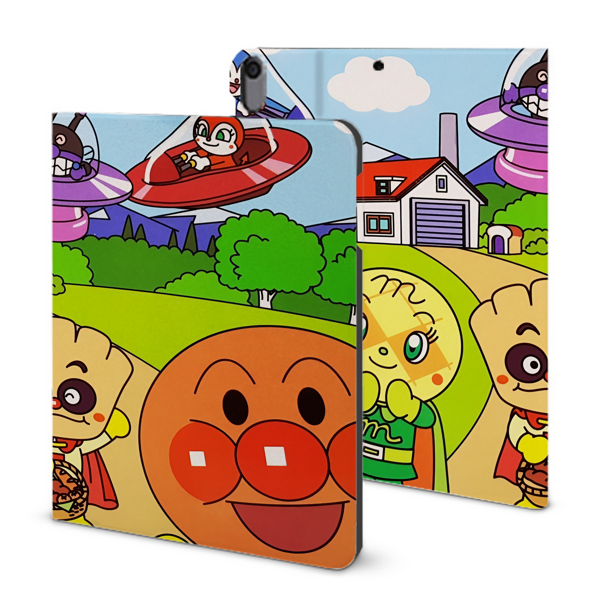 （画像用） アンパンマン Anpanman IPad ケース ブック型 PUレザー TPU 耐衝撃 軽量 薄型 ペン収納なし 全面保護 IPad 各モデル対応